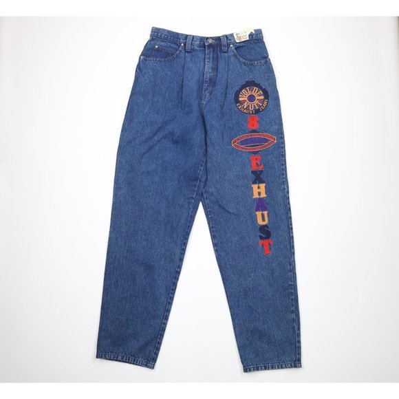 NOS Vintage 90s Streetwear Mens 33x34 Pleated Baggy Loose Fit Denim Jeans Blue